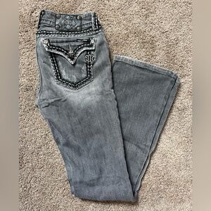 Miss Me Women's Dark Grey Saddle Stitch Border Bootcut Jeans